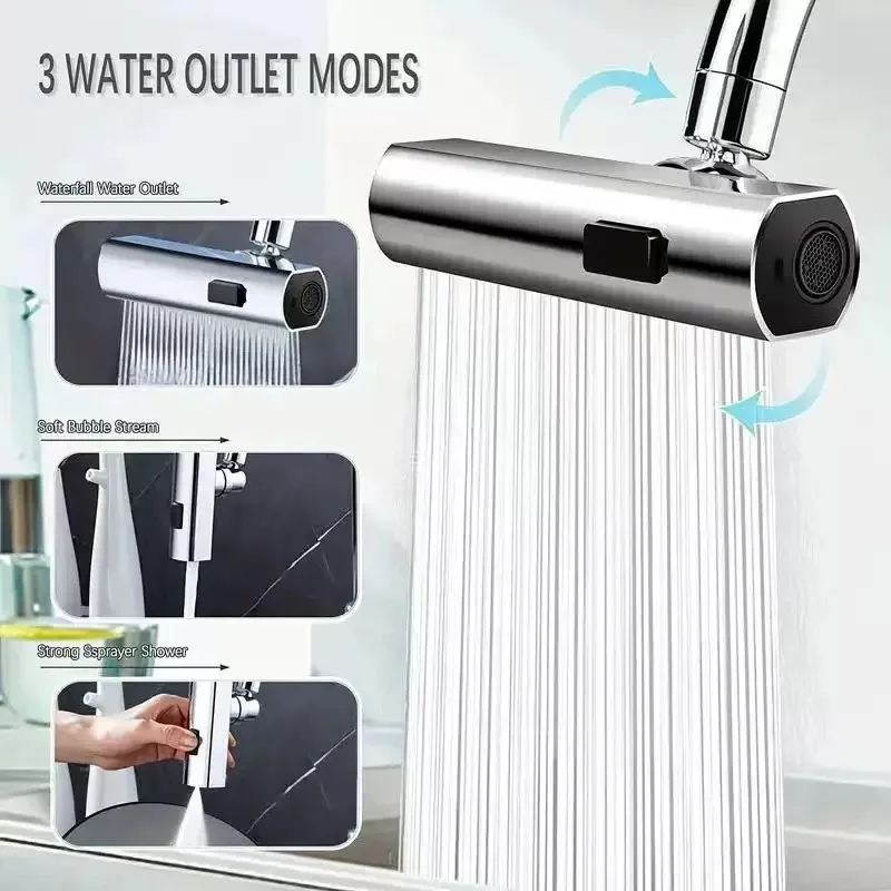 Silver electroplate Kitchen Faucet,3 modes water flow mode freely rotating, splash-proof kitchen faucet extension head
Silver electroplate Kitchen Faucet,3 modes water flow mode freely rotating, splash-proof kitchen faucet extension head