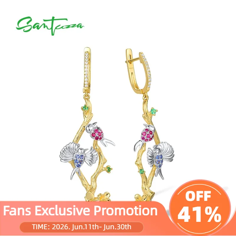 SANTUZZA Pure 925 Sterling Silver Earrings For Women Sparkling Colorful Stones Bird Dangling Earrings Fashion Party Fine Jewelry
SANTUZZA Pure 925 Sterling Silver Earrings For Women Sparkling Colorful Stones Bird Dangling Earrings Fashion Party Fine Jewelry