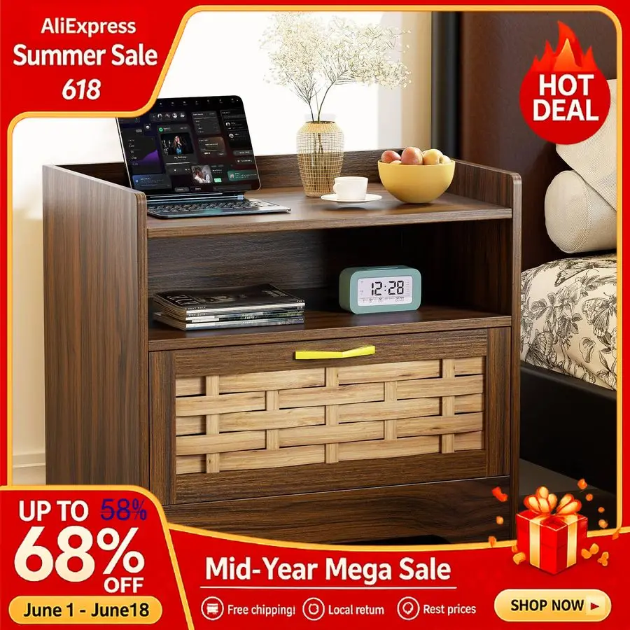 24 Rattan Nightstand,Boho Night Stand with Open Storage, Walnut Bedside Table Drawer, Bed Side End Table Dresser for Bedr,Custom
24 Rattan Nightstand,Boho Night Stand with Open Storage, Walnut Bedside Table Drawer, Bed Side End Table Dresser for Bedr,Custom