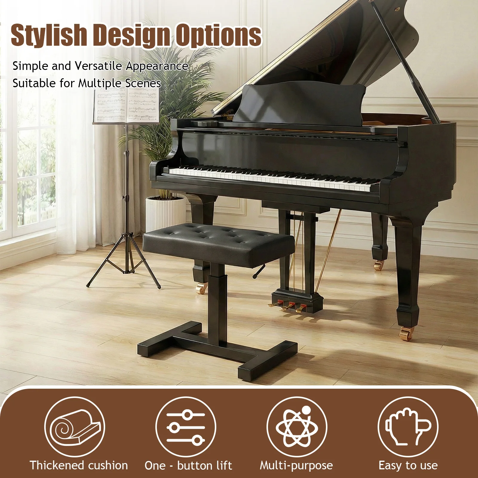 Hydraulic Lifting Piano Stool Chair Height Adjustable Piano Chair with PU Leather Sponge Cushion for Vanity Living Room Bedroom
Hydraulic Lifting Piano Stool Chair Height Adjustable Piano Chair with PU Leather Sponge Cushion for Vanity Living Room Bedroom