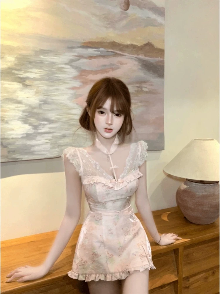 XZY New Chinese Style Sweet Lace V-neck Floral Print Dress Women's Summer Slimming Waist Short Skirt Casual Travel Wear
XZY New Chinese Style Sweet Lace V-neck Floral Print Dress Women's Summer Slimming Waist Short Skirt Casual Travel Wear