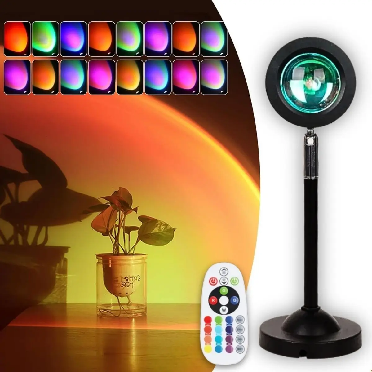 1pc RGB16 color LED sunset projection light, remote control, USB power supply, bedroom, party, decorative night light
1pc RGB16 color LED sunset projection light, remote control, USB power supply, bedroom, party, decorative night light