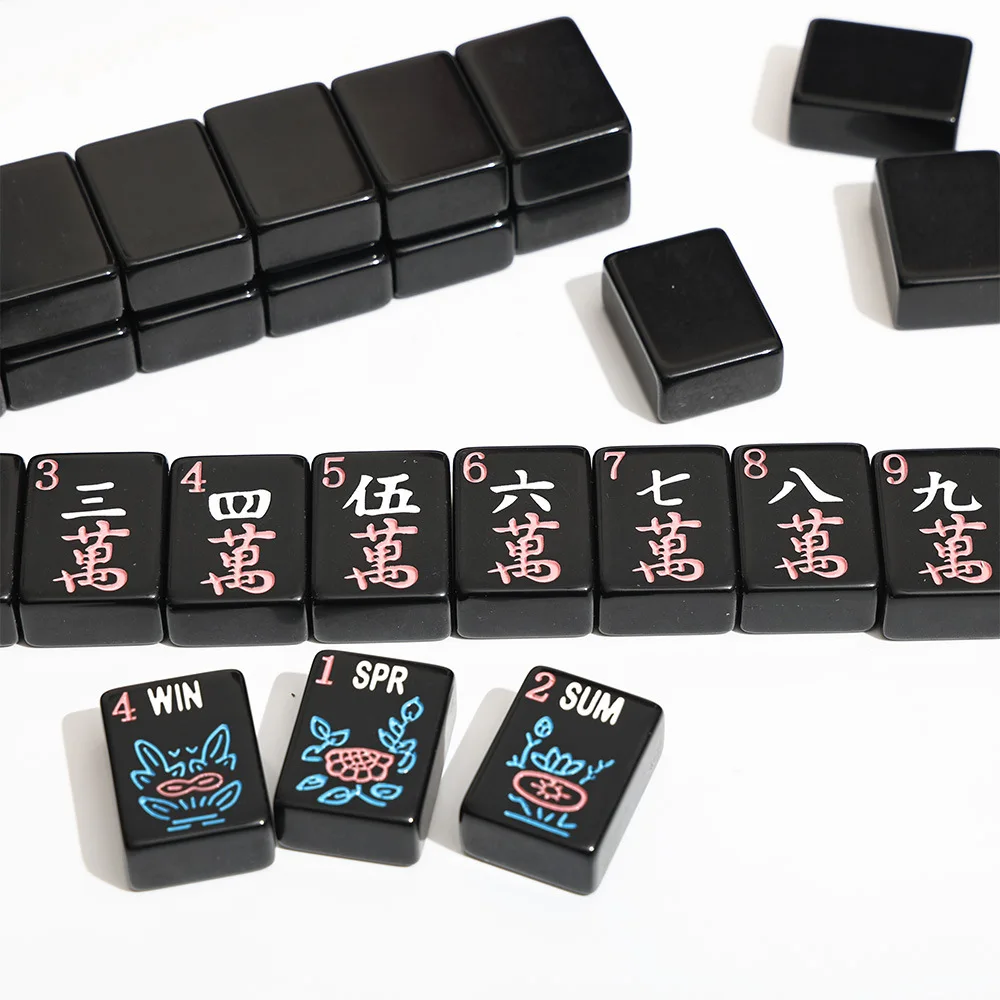 Stylish Pure Black Pattern American Mahjong Tile Set 166 Pieces Melamine Material Clear Engraved Tiles Set
Stylish Pure Black Pattern American Mahjong Tile Set 166 Pieces Melamine Material Clear Engraved Tiles Set