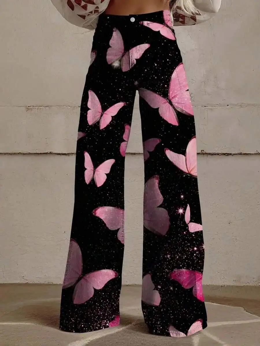 Plus Size Womens Wide Leg Trousers With 3D Pink Butterfly Print
Plus Size Womens Wide Leg Trousers With 3D Pink Butterfly Print