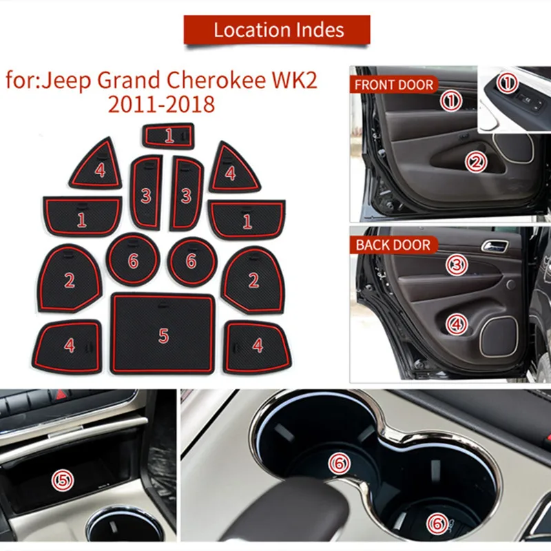 Нескользящий коврик для Jeep Grand Cherokee WK2 2011-2018, подушка для чашки, коврик с желобом, внутренний Противоскользящий коврик, автомобильные аксессуары
Нескользящий коврик для Jeep Grand Cherokee WK2 2011-2018, подушка для чашки, коврик с желобом, внутренний Противоскользящий коврик, автомобильные аксессуары