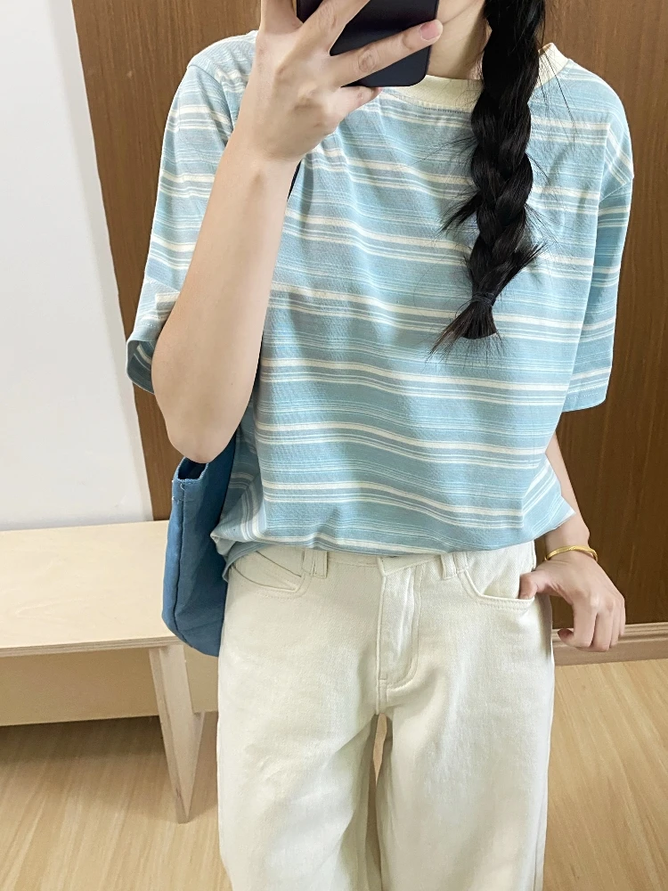 Retro Color Block Stripe Short Sleeve T-Shirt Women's Loose Fit Student Summer Casual Versatile Half Sleeve Top Korean Style
Retro Color Block Stripe Short Sleeve T-Shirt Women's Loose Fit Student Summer Casual Versatile Half Sleeve Top Korean Style