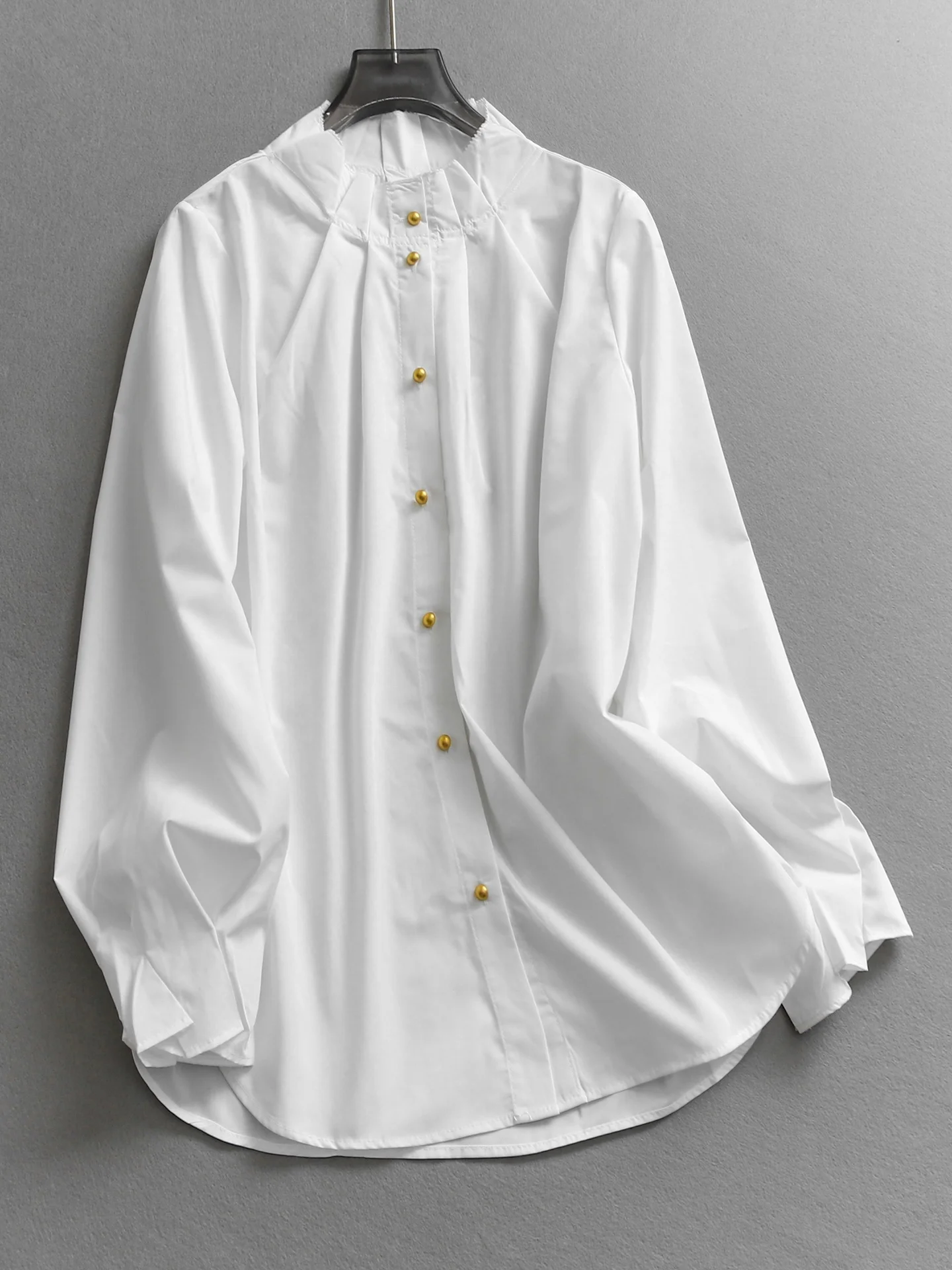 Slimming Pure Color Pleated Stand Collar Loose Long Sleeve Commute Spring New Style Casual Women's Shirt W761
Slimming Pure Color Pleated Stand Collar Loose Long Sleeve Commute Spring New Style Casual Women's Shirt W761