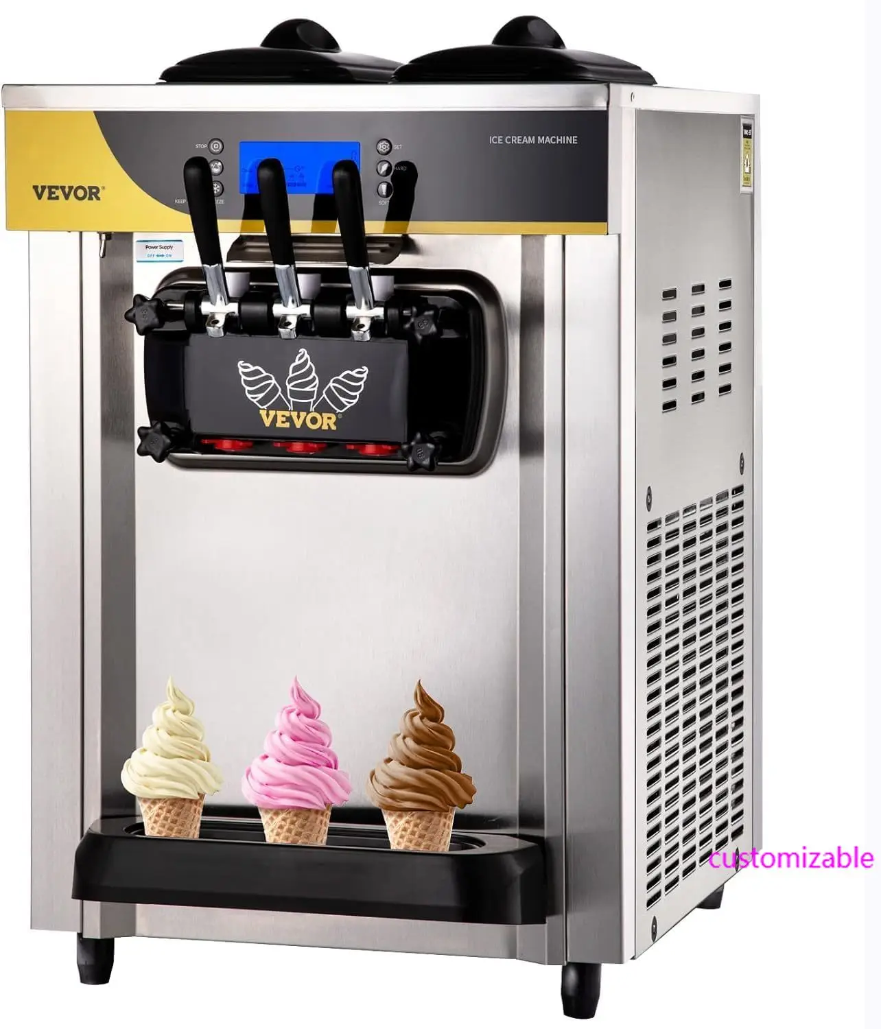 Commercial Ice Cream Maker, 22-30L/H Yield, 2200W Countertop Soft Serve Machine with 2x6L Hopper 2L Cylinder LCD Panel Puffing
Commercial Ice Cream Maker, 22-30L/H Yield, 2200W Countertop Soft Serve Machine with 2x6L Hopper 2L Cylinder LCD Panel Puffing