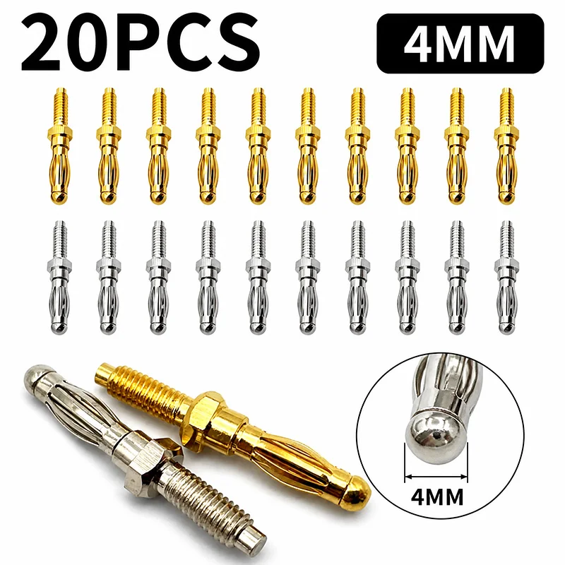 20Pcs 4mm Banana Plug Male Thread Screw Audio Speaker Wire Cable Connector Gold Silver Plated Lantern Type Binding Post Terminal
20Pcs 4mm Banana Plug Male Thread Screw Audio Speaker Wire Cable Connector Gold Silver Plated Lantern Type Binding Post Terminal