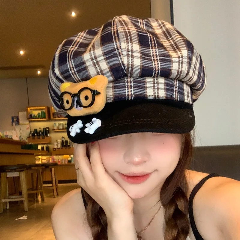 Cute Cartoon Bear Print Beret, Plaid Octagon Hat with Glasses, Face-Slimming Newsboy Cap for Women, Large Size Availabl
Cute Cartoon Bear Print Beret, Plaid Octagon Hat with Glasses, Face-Slimming Newsboy Cap for Women, Large Size Availabl