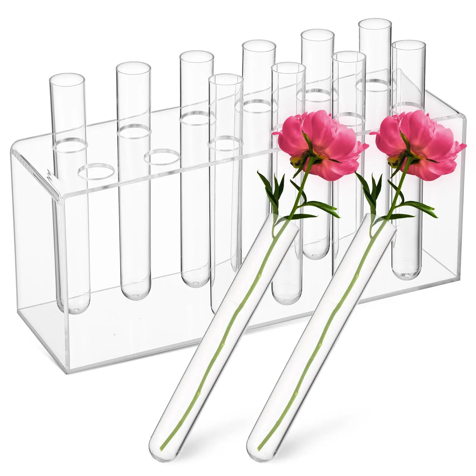 12 Pcs Acrylic Flower Vase Kit 26CMx8CMx10CM Transparent Elegant Floral Tubes With Rack Stable Support Multi Functional
12 Pcs Acrylic Flower Vase Kit 26CMx8CMx10CM Transparent Elegant Floral Tubes With Rack Stable Support Multi Functional