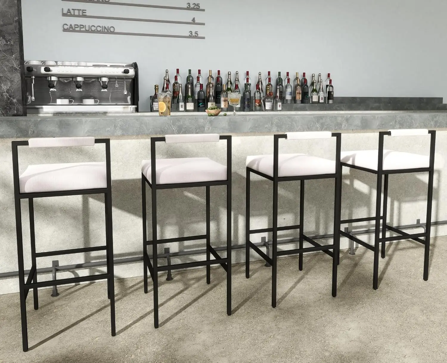 White Modern Upholstered Bar Stools Set Of 4 Industrial Metal Legs Back Kitchen Island Counter 30", Customized
White Modern Upholstered Bar Stools Set Of 4 Industrial Metal Legs Back Kitchen Island Counter 30", Customized