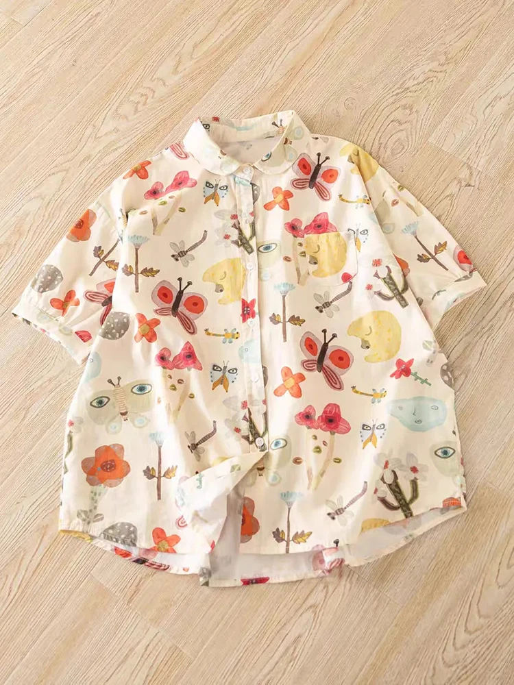 Cute Floral Sweet Shirt Women Loose Pure Cotton Summer Short Sleeve Kawaii Blouse Female Preppy Style Casual Fashion Tops New
Cute Floral Sweet Shirt Women Loose Pure Cotton Summer Short Sleeve Kawaii Blouse Female Preppy Style Casual Fashion Tops New