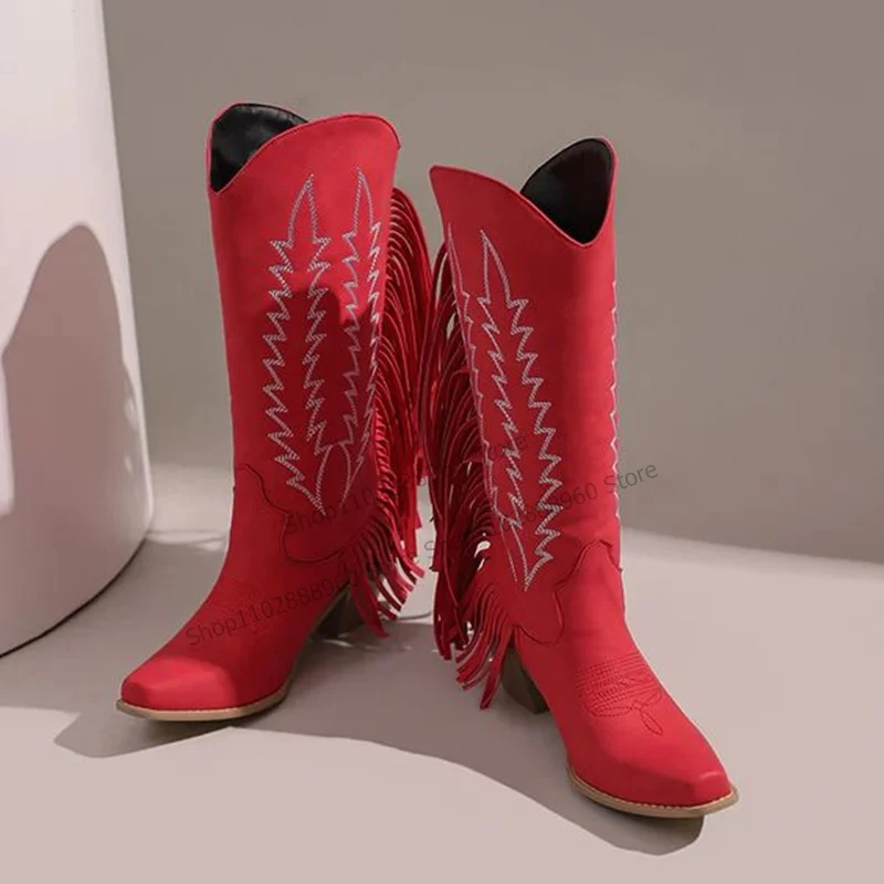 Mid Calf Red Print Fringe Decor Boots Thick Heel Women Shoes Slip-On Square Toe 2023 Fashionable Zapatos Para Mujere
Mid Calf Red Print Fringe Decor Boots Thick Heel Women Shoes Slip-On Square Toe 2023 Fashionable Zapatos Para Mujere