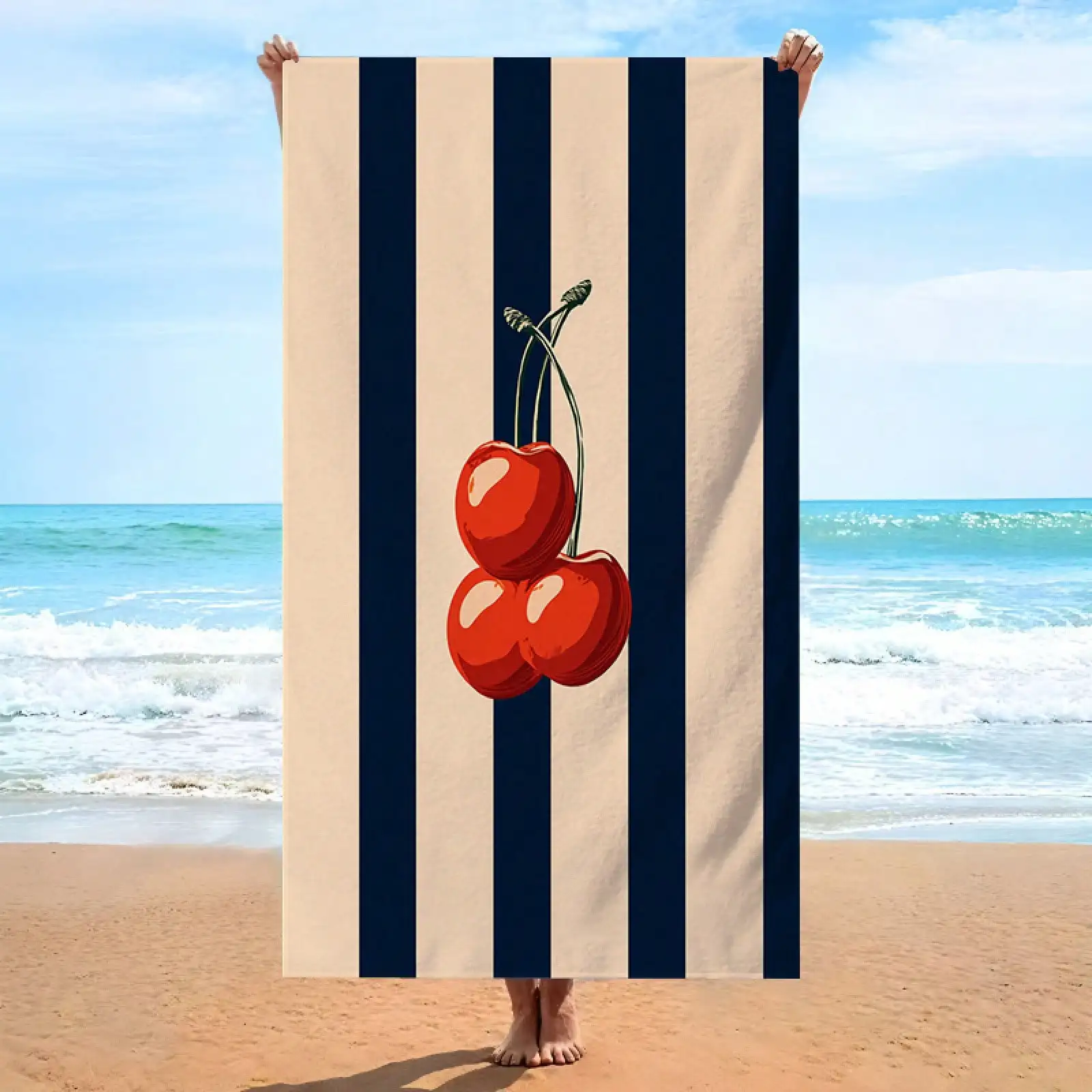 1pc Oversized Cherry Beach Towel - Soft Microfiber Large Bath Towels With Navy Blue & White Stripes & Red Cherry Fruit Design, Quick-Dry Unisex Towels For S &, Pool, Travel, Camping, Bathing
1pc Oversized Cherry Beach Towel - Soft Microfiber Large Bath Towels With Navy Blue & White Stripes & Red Cherry Fruit Design, Quick-Dry Unisex Towels For S &, Pool, Travel, Camping, Bathing