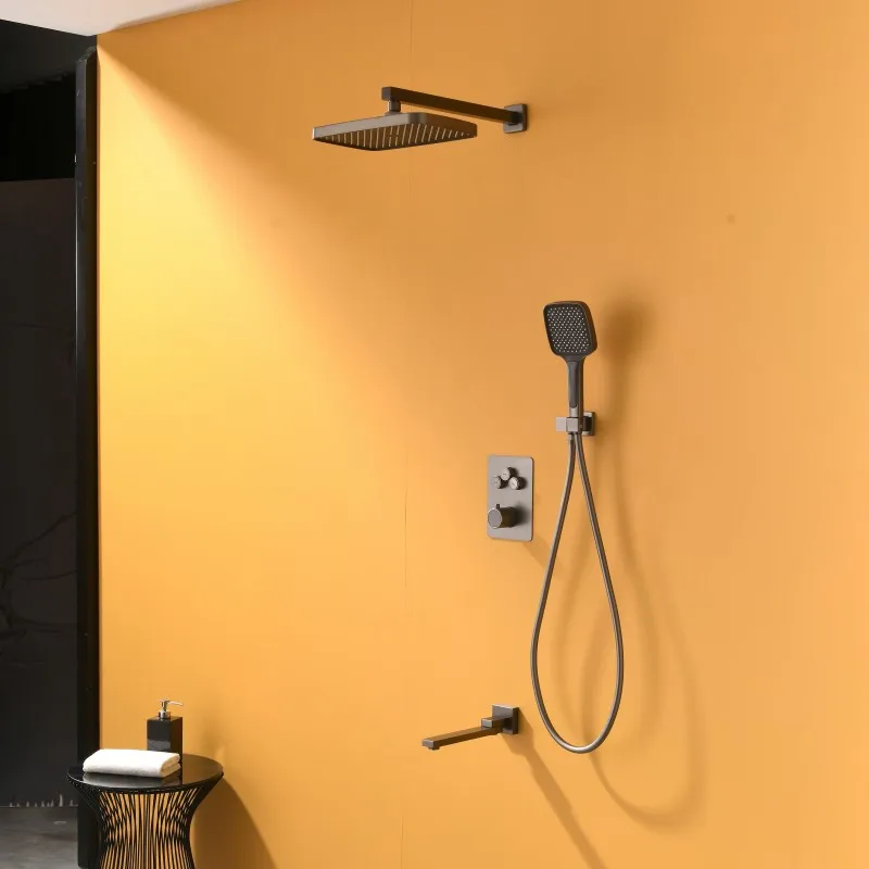 Gunmetal shower bathroom wall shower kit Gun grey bath tap wall type concealed display shower set embedded thermostatic shower
Gunmetal shower bathroom wall shower kit Gun grey bath tap wall type concealed display shower set embedded thermostatic shower