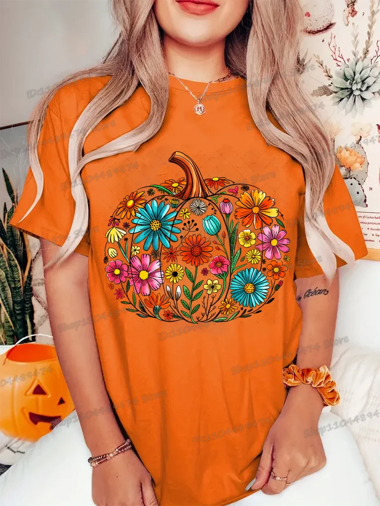 Spanish Style Wildflower Pumpkin Pattern Women T-shirt Casual Crewneck Short Sleeve Tops for Autumn Cotton Vintage Female Tshirt
Spanish Style Wildflower Pumpkin Pattern Women T-shirt Casual Crewneck Short Sleeve Tops for Autumn Cotton Vintage Female Tshirt
