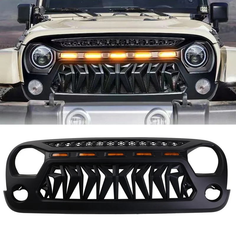 Для Jeep Wrangler JK JKU 2007-17 матовая черная решетка в виде акулы со светодиодными янтарными огнями
Для Jeep Wrangler JK JKU 2007-17 матовая черная решетка в виде акулы со светодиодными янтарными огнями