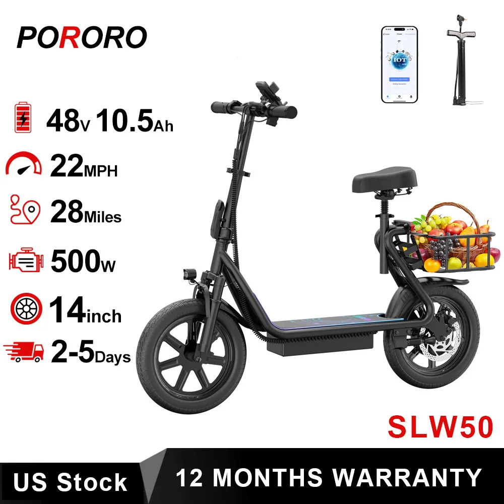 PORORO 14inch Electric Bicycle 10.5AH Battery 28Miles Max Range 22MPH Max Speed Shock Absorption Foldable E Scooter with Seat
PORORO 14inch Electric Bicycle 10.5AH Battery 28Miles Max Range 22MPH Max Speed Shock Absorption Foldable E Scooter with Seat