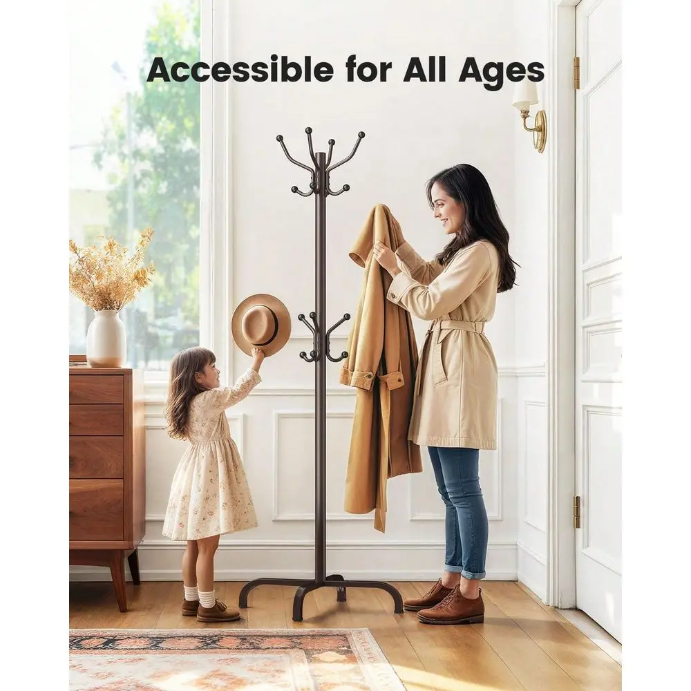 14Hook Freestanding Coat Rack, Metal Standing Hat Bag Stand For Entryway, Bedroom, Office, Brown
14Hook Freestanding Coat Rack, Metal Standing Hat Bag Stand For Entryway, Bedroom, Office, Brown