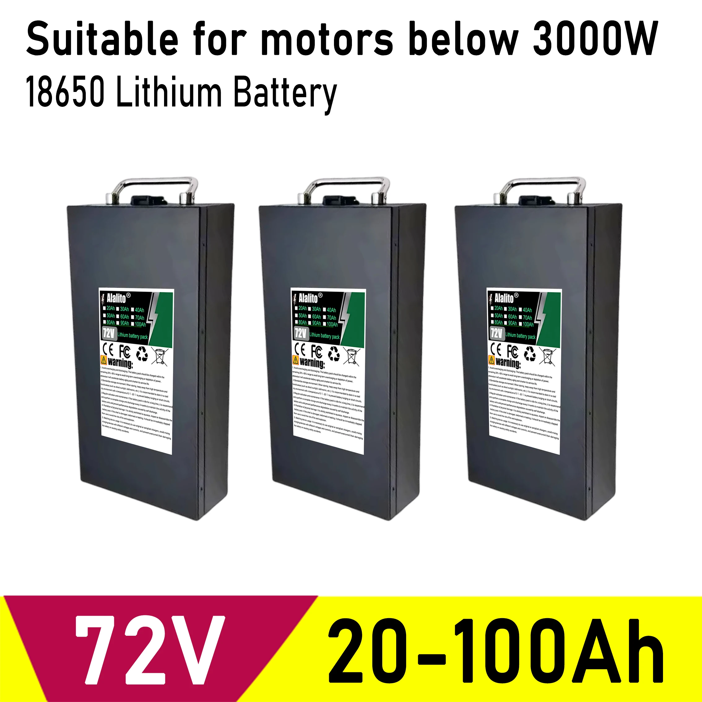 For electric scooters and motorcycles below 3000W,18650 lithium battery pack,20Ah-100Ah,72V,Air freight
For electric scooters and motorcycles below 3000W,18650 lithium battery pack,20Ah-100Ah,72V,Air freight