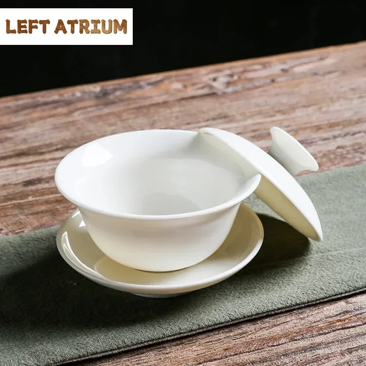 Ceramic Whiteware Cover Bowl Three-Force Tea Bowl Jade Porcelain Cover Cup Large Kung Fu Tea Set Ceramic Gaiwan
Ceramic Whiteware Cover Bowl Three-Force Tea Bowl Jade Porcelain Cover Cup Large Kung Fu Tea Set Ceramic Gaiwan