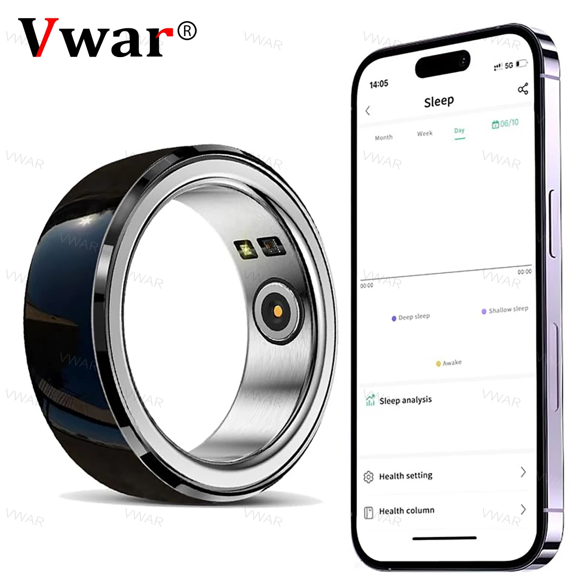 VWAR Smart Ring Sleep Health Monitor Fitness Heart Rate Blood Oxygen Waterproof Titanium Alloy Bluetooth Tracker for Men Women
VWAR Smart Ring Sleep Health Monitor Fitness Heart Rate Blood Oxygen Waterproof Titanium Alloy Bluetooth Tracker for Men Women