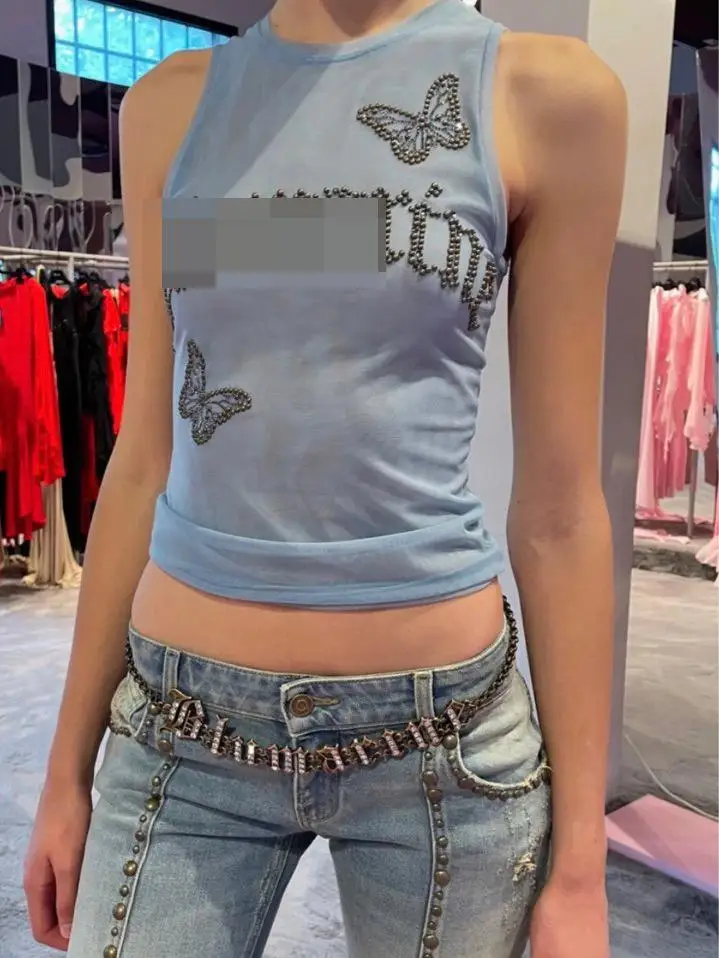 Vintage Rhinestone Letter Me See-tough Slim-fit Tank Top Svel round Ne Regular Thin Summer T-irt
Vintage Rhinestone Letter Me See-tough Slim-fit Tank Top Svel round Ne Regular Thin Summer T-irt