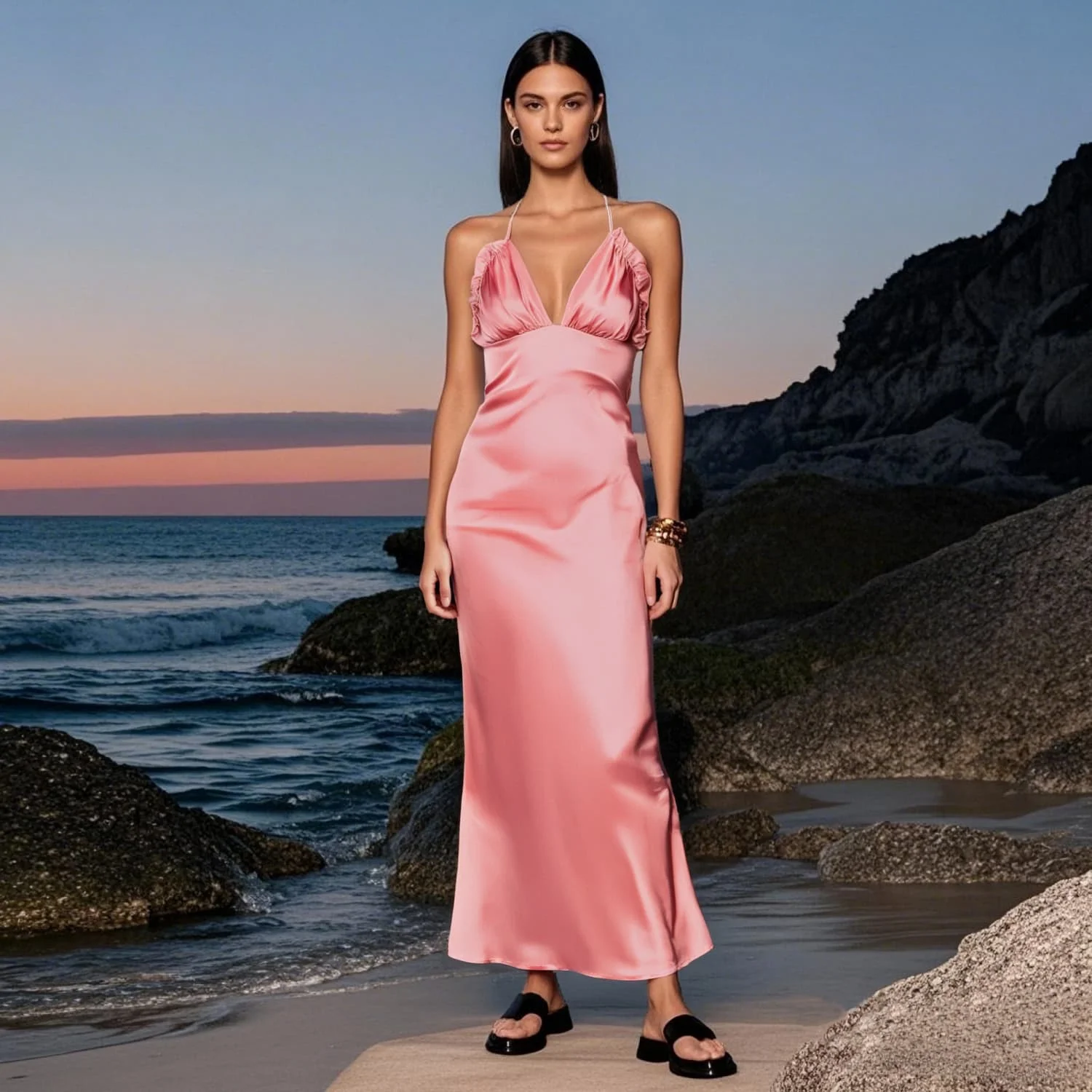 2025 Myst&Za women's summer new dress with neck hanging, V-neck, pleated design, backless fashion, sexy lingerie style long skir
2025 Myst&Za women's summer new dress with neck hanging, V-neck, pleated design, backless fashion, sexy lingerie style long skir