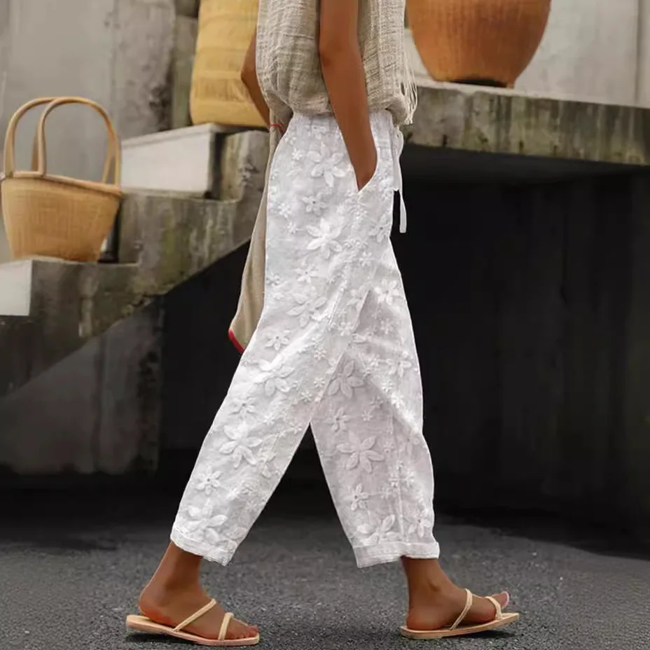 Hot Selling Summer New Embroidered Lace Up Casual Women's Pants With 9% Elastic Waist
Hot Selling Summer New Embroidered Lace Up Casual Women's Pants With 9% Elastic Waist