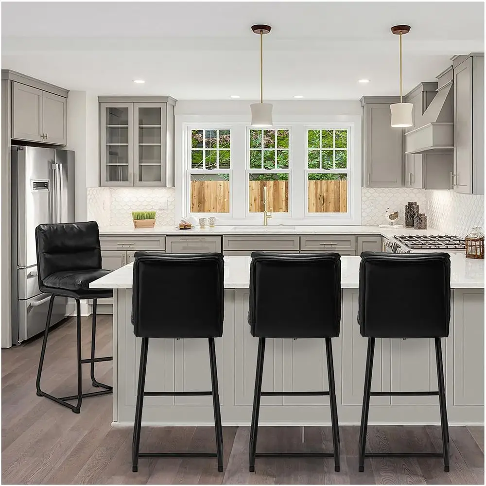 Bar Stools Set of 4, 42 H Thick Leatherette Metal Barstools with Back Industrial Bar Stools with Metal Legs, Kitchen Pub Dining
Bar Stools Set of 4, 42 H Thick Leatherette Metal Barstools with Back Industrial Bar Stools with Metal Legs, Kitchen Pub Dining