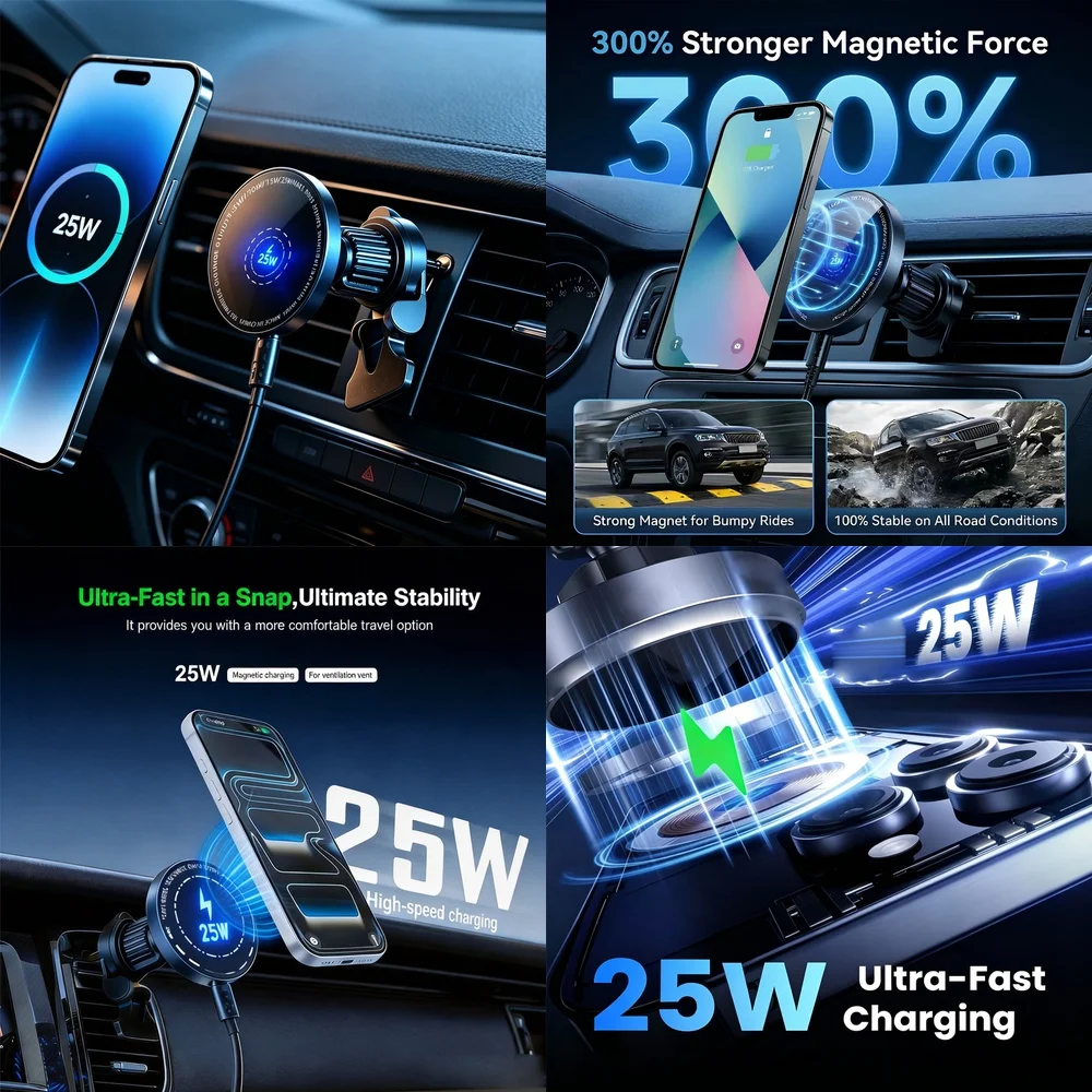 Air Vent Phone Holder Super Fast 25W Magnetic Wireless Car Charger for iPhone 17 16 15 14 13 12 Pro Max & Plus Quick Charging
Air Vent Phone Holder Super Fast 25W Magnetic Wireless Car Charger for iPhone 17 16 15 14 13 12 Pro Max & Plus Quick Charging
