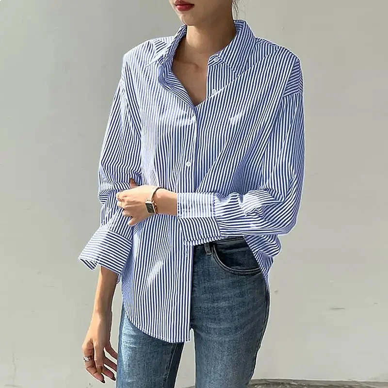 Women Spring Summer Long Sleeve Blouses Striped Turn Down Collar Casual Tops Shirts
Women Spring Summer Long Sleeve Blouses Striped Turn Down Collar Casual Tops Shirts