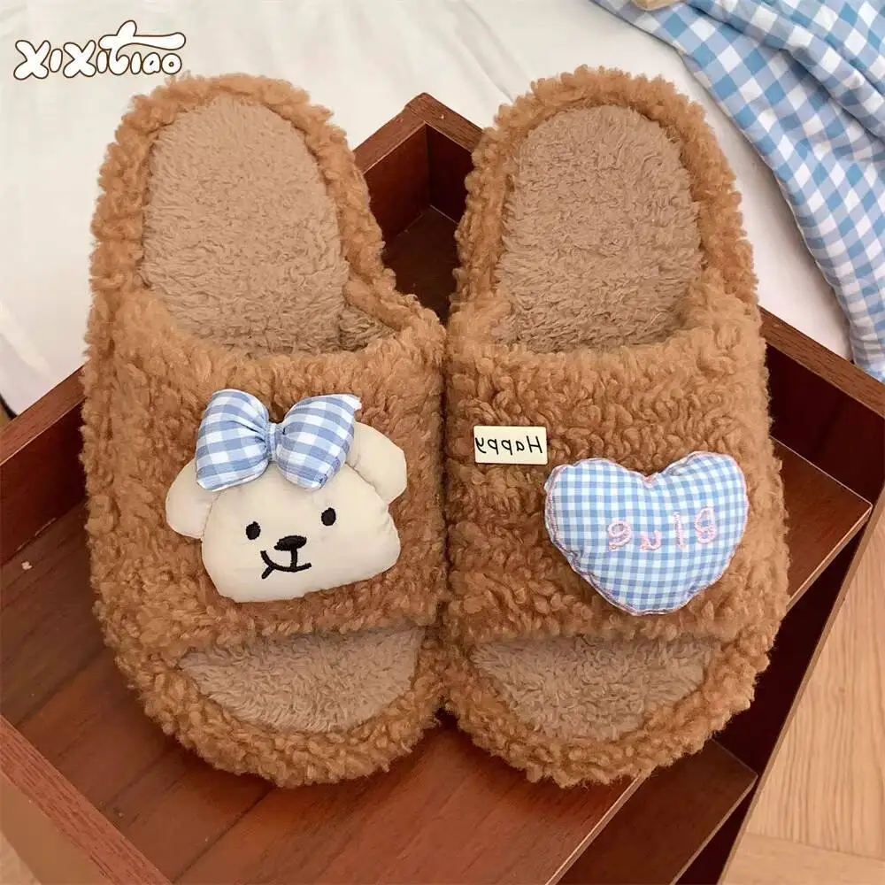Cute Bow Bear Furry Slide Slippers Women's Autumn Winter Home Cotton Shoes Non Slip Girly Heart Design
Cute Bow Bear Furry Slide Slippers Women's Autumn Winter Home Cotton Shoes Non Slip Girly Heart Design
