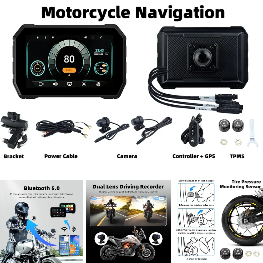 5.0" Wireless CarPlay Moto Android Auto Portable Digital Motorcycle Dashboard GPS Navigation Display Screen Monitor TPMS
5.0" Wireless CarPlay Moto Android Auto Portable Digital Motorcycle Dashboard GPS Navigation Display Screen Monitor TPMS