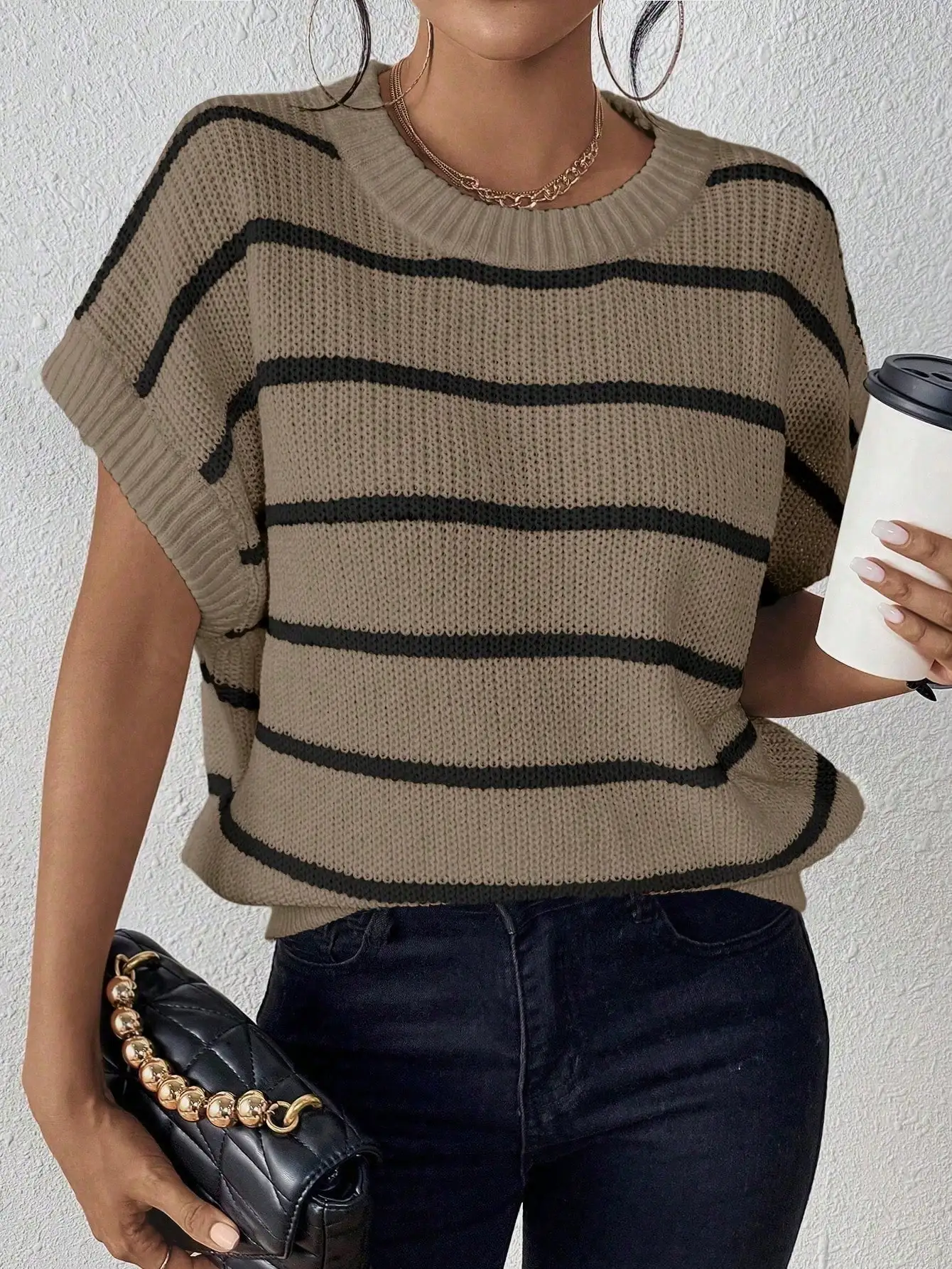 Striped Batwing Sleeve Knit Top For Women
Striped Batwing Sleeve Knit Top For Women