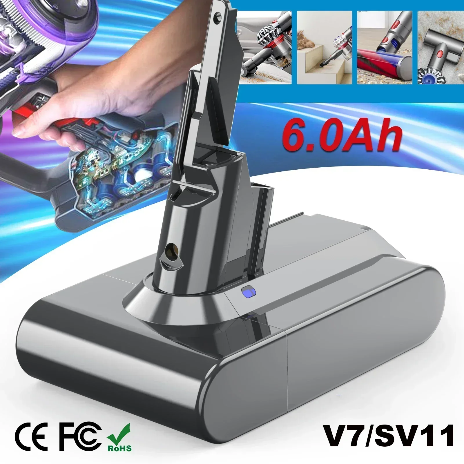 SU For Dyson V7 Battery 21.6V 6.0Ah Replacement Battery For Dyson V7/SV11 Motorhead Pro V7 Trigger V7 Animal Vacuum Cleaner Batt
SU For Dyson V7 Battery 21.6V 6.0Ah Replacement Battery For Dyson V7/SV11 Motorhead Pro V7 Trigger V7 Animal Vacuum Cleaner Batt