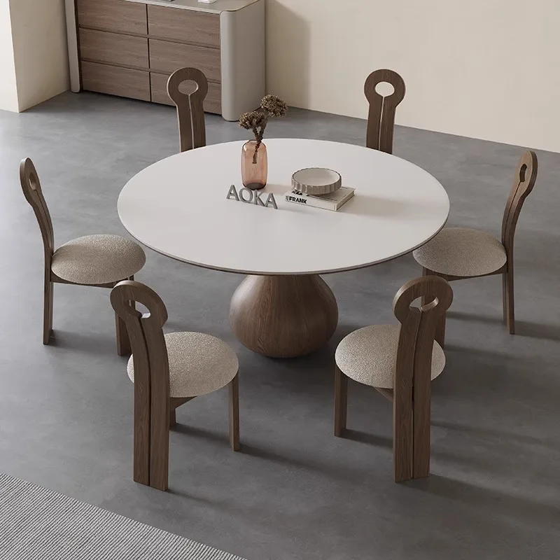 Cream wind solid wood rock slab round dining table pure white with turntable log color round table chair
Cream wind solid wood rock slab round dining table pure white with turntable log color round table chair