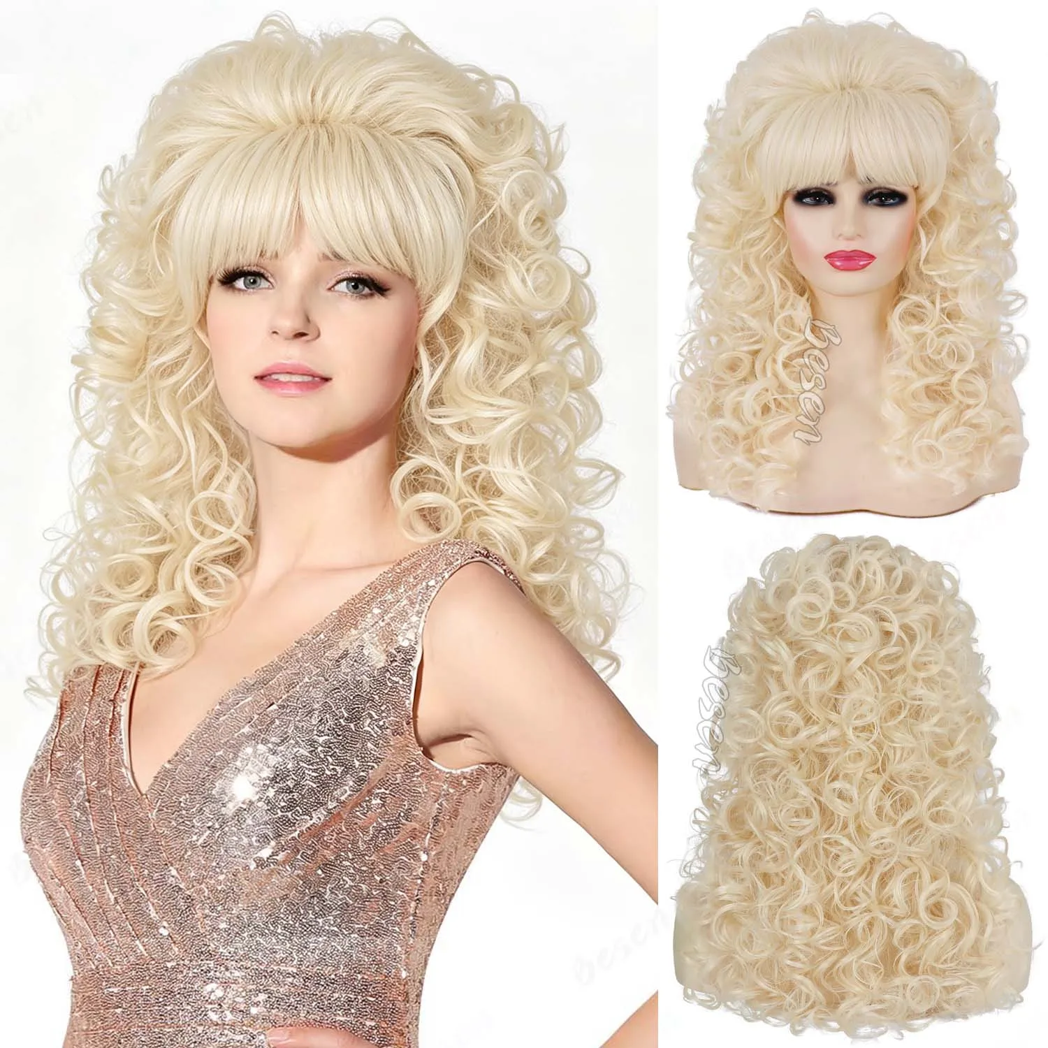 Synthetic 80s Curly Wig with Bangs for Women Costume Vintage Beehive Wig for 60s 70s Cosplay Halloween Party, Dolly Cosplay Wig
Synthetic 80s Curly Wig with Bangs for Women Costume Vintage Beehive Wig for 60s 70s Cosplay Halloween Party, Dolly Cosplay Wig
