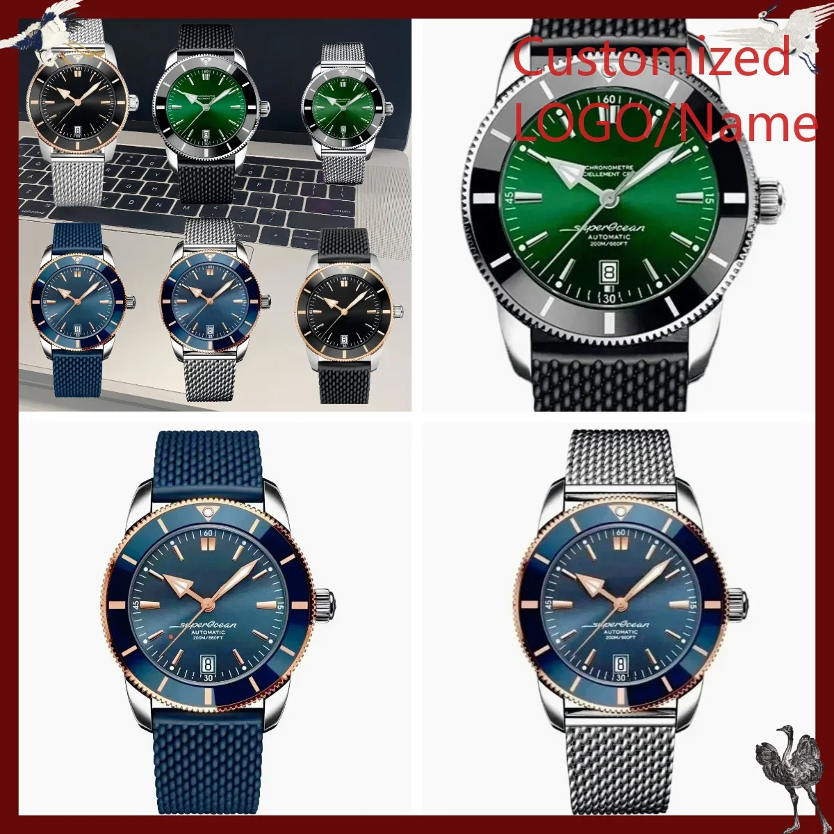 A81 Store Customized Watches 46mm Sport Automatic Mechanical Watch for Men, Rose Gold Case, Black and Blue Rubber Strap
A81 Store Customized Watches 46mm Sport Automatic Mechanical Watch for Men, Rose Gold Case, Black and Blue Rubber Strap