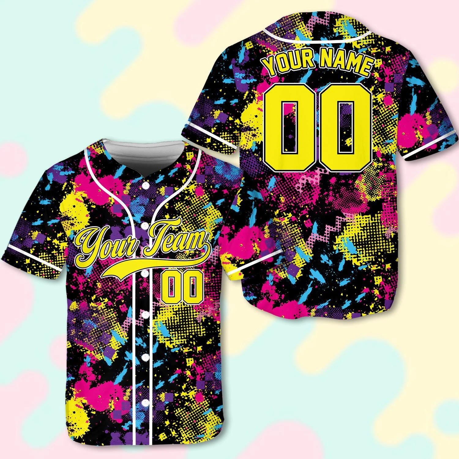 Custom Paint Splatter Baseball Jersey for Adult Personalized Name & Number Neon Street Art Shirt - Colorful Graffiti Team Shirt
Custom Paint Splatter Baseball Jersey for Adult Personalized Name & Number Neon Street Art Shirt - Colorful Graffiti Team Shirt