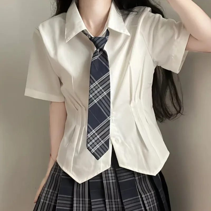 Summer Fashion Preppy Style Turn Down Collar Short Sleeve Blouse Y2k Aesthetic Slim Waist Pleated Women Shirts Korean Punk Tops
Summer Fashion Preppy Style Turn Down Collar Short Sleeve Blouse Y2k Aesthetic Slim Waist Pleated Women Shirts Korean Punk Tops