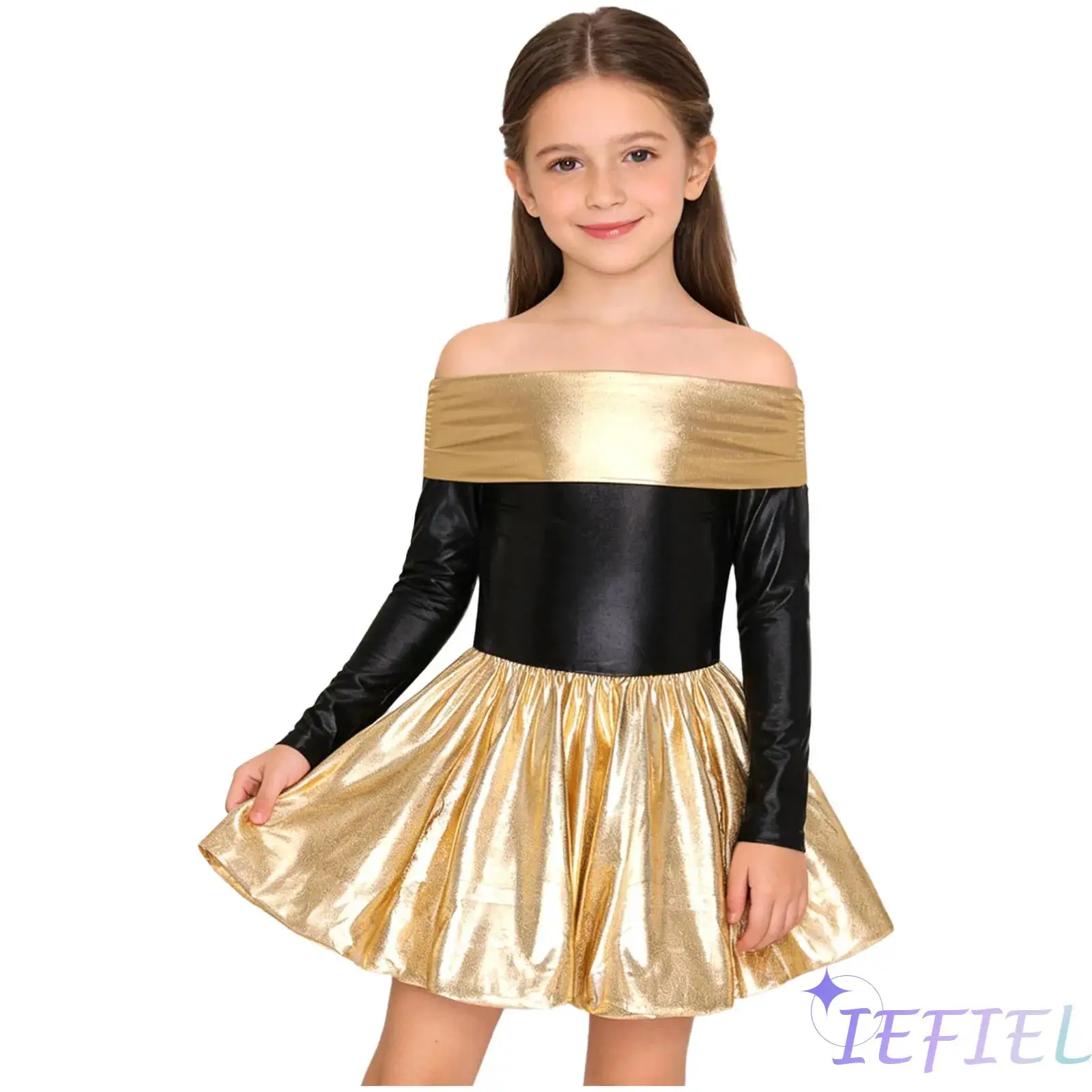 Детское вечернее платье для девочек, блестящее металлическое платье с цветными блоками, платье трапециевидной формы с открытыми плечами и длинными рукавами с пышным подолом
Детское вечернее платье для девочек, блестящее металлическое платье с цветными блоками, платье трапециевидной формы с открытыми плечами и длинными рукавами с пышным подолом