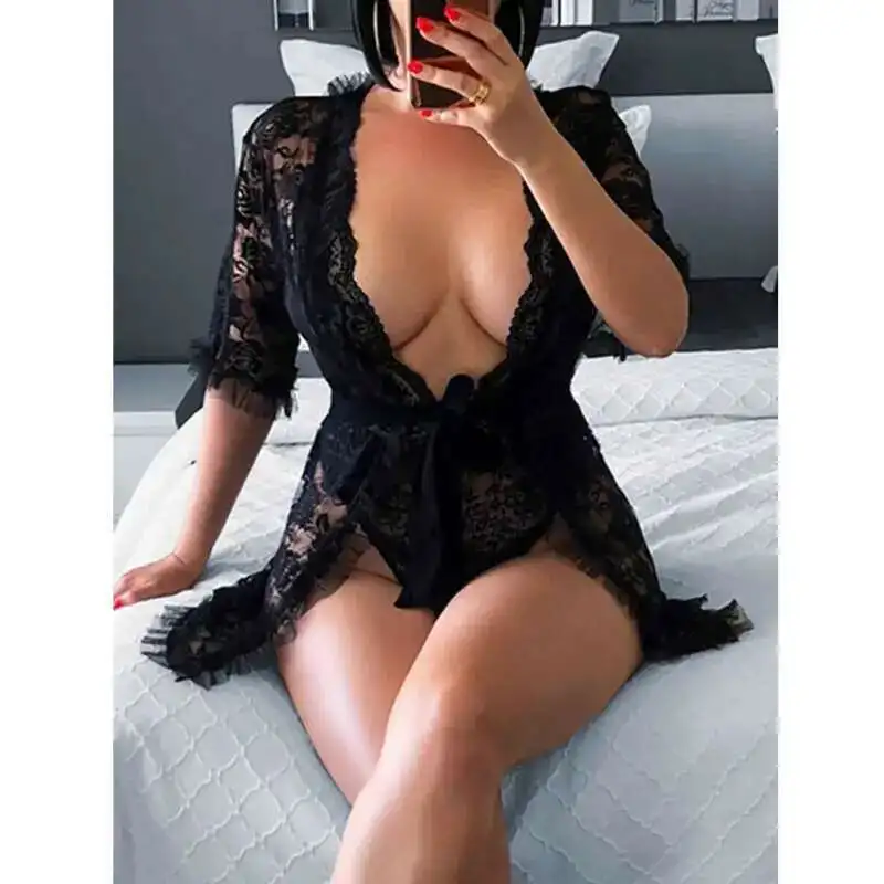 Women's Eyelash Lace Babydoll Lingerie Set Mesh Nightwear Sets Sheer Nightgown Tops Nightgown Costumes
Women's Eyelash Lace Babydoll Lingerie Set Mesh Nightwear Sets Sheer Nightgown Tops Nightgown Costumes