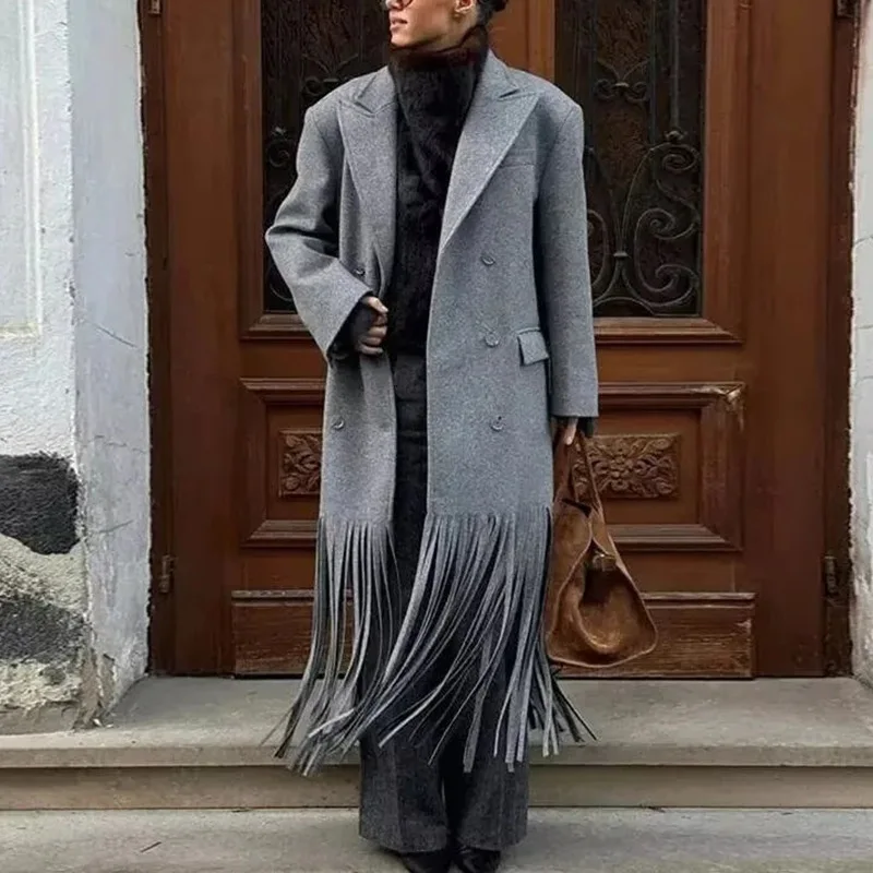 Корейский женский осенне-зимний модный уличный плащ с кисточками, модное пальто для женщин
Корейский женский осенне-зимний модный уличный плащ с кисточками, модное пальто для женщин