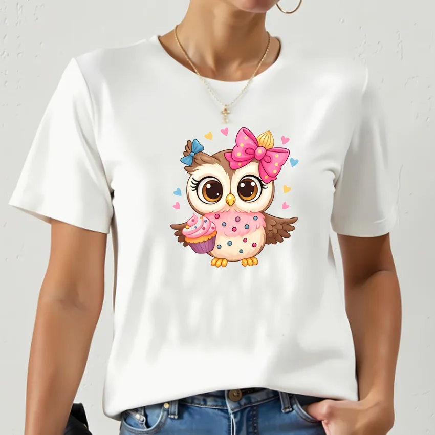 Cute Owl Print T-shirt Women Kawaii Cartoon Cupcake Bow Graphic Tee Short Sleeve Round Neck Casual Summer Tops
Cute Owl Print T-shirt Women Kawaii Cartoon Cupcake Bow Graphic Tee Short Sleeve Round Neck Casual Summer Tops
