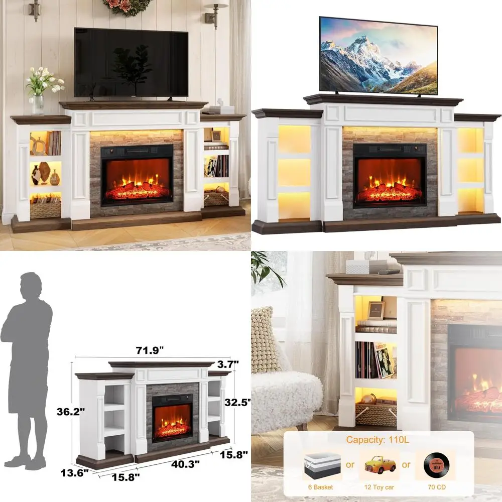 LED Flame Electric Fireplace TV Stand with Mantel, 3D Heater for TVs up to 80
LED Flame Electric Fireplace TV Stand with Mantel, 3D Heater for TVs up to 80