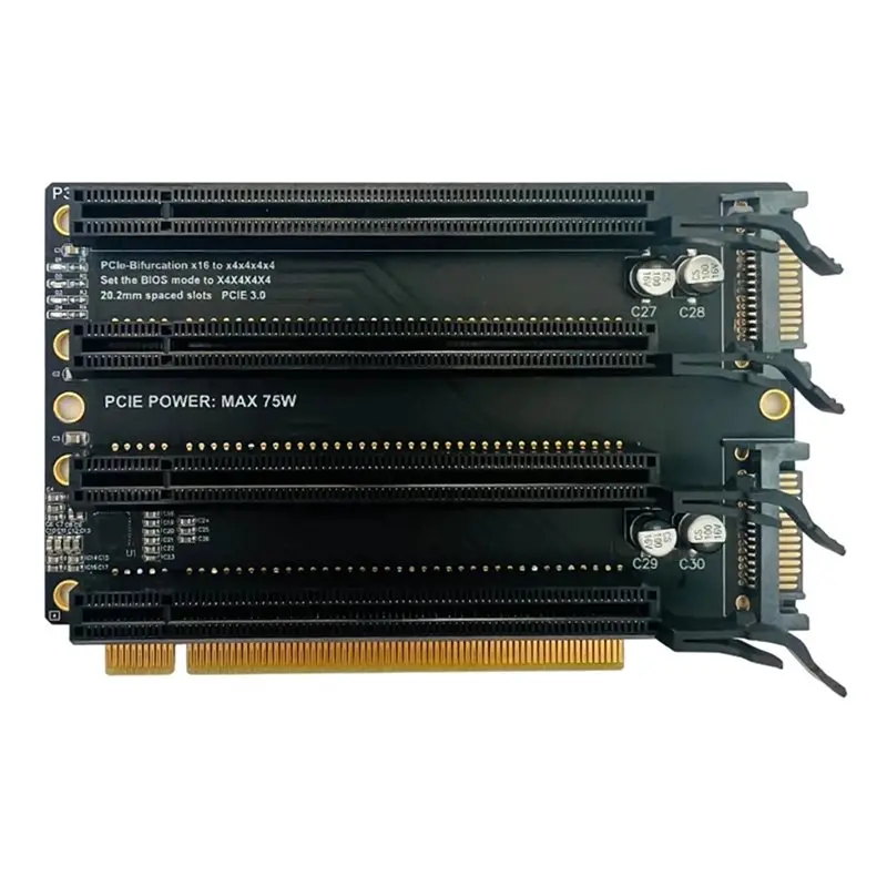 SATA Power Port Pcie X16 To X4x4x4x4 Expansion Card PCI-E 3.0 X16 1 To 4 Gen3 Expansion Card Adapter Card Split Card
SATA Power Port Pcie X16 To X4x4x4x4 Expansion Card PCI-E 3.0 X16 1 To 4 Gen3 Expansion Card Adapter Card Split Card