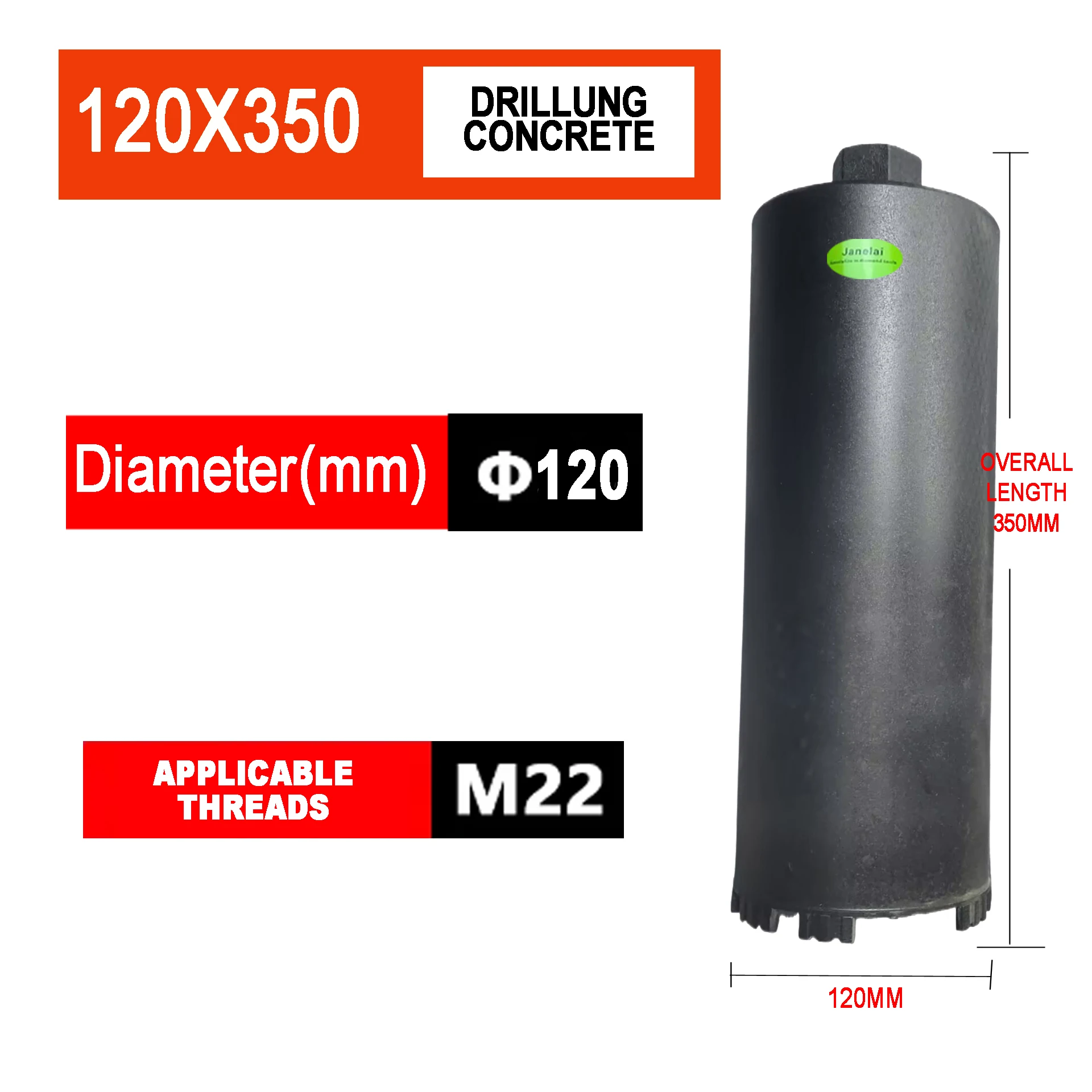 Janelai Diameter Range 120x350mm Length Diamond Hole Saw Core Bit Deep hole drill For Drilling Holes On Concrete/Brick Wall
Janelai Diameter Range 120x350mm Length Diamond Hole Saw Core Bit Deep hole drill For Drilling Holes On Concrete/Brick Wall