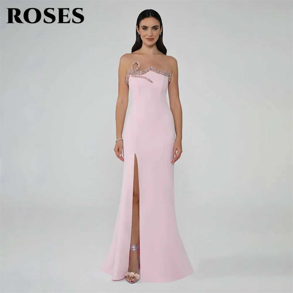 ROSES Light Pink Prom Dresses with Beaded Trim Evening Dresses Sleeveless Party Dress with Slit Satin Robe De Soirée Customized
ROSES Light Pink Prom Dresses with Beaded Trim Evening Dresses Sleeveless Party Dress with Slit Satin Robe De Soirée Customized
